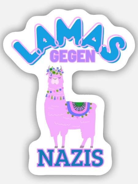 Lamas gegen Nazis - Sticker Größe S (10 x 10 cm) - Mattweiß