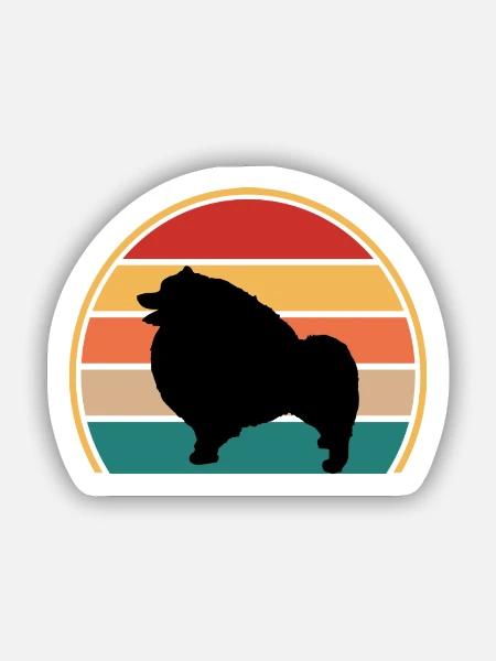 Keeshond Hundeliebhaber Silhouette Vintage Sonnenuntergang - Sticker Größe S (10 x 10 cm) - Mattweiß
