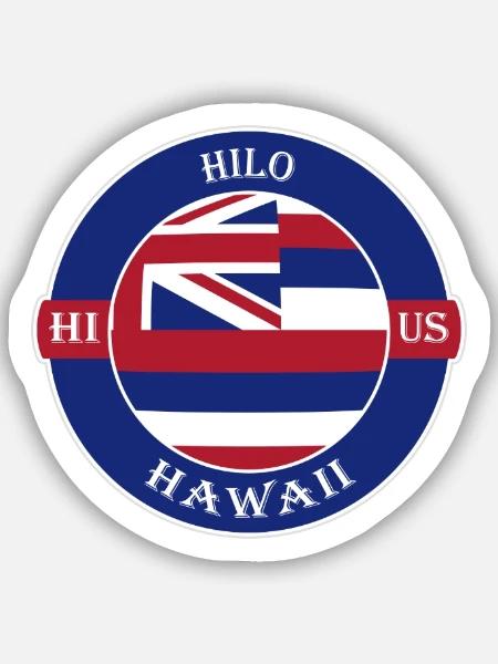Hilo Hawaii Flagge USA Reise Souvenir Abzeichen - Sticker Größe S (10 x 10 cm) - Mattweiß