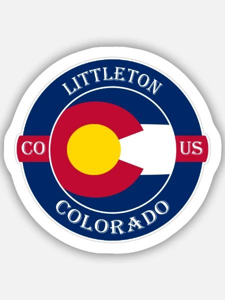 Littleton Colorado Flagge USA Reise Souvenir Abzeichen - Sticker Größe S (10 x 10 cm) - Mattweiß