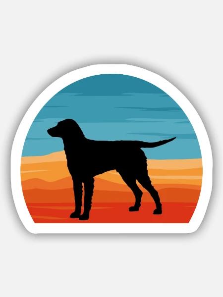 Curly Coated Retriever Hund Silhouette Retro Sonnenuntergang - Sticker Größe S (10 x 10 cm) - Mattweiß