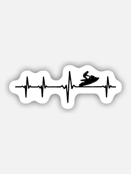Herzschlag Jetski - EKG Linie für Wassersportler - Sticker Größe S (10 x 10 cm) - Mattweiß