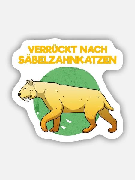 Säbelzahnkatze Säbelzahntiger Steinzeit Archäologe - Sticker Größe S (10 x 10 cm) - Mattweiß