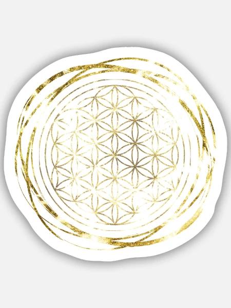 Blume des Lebens gold - Sticker Größe S (10 x 10 cm) - Mattweiß