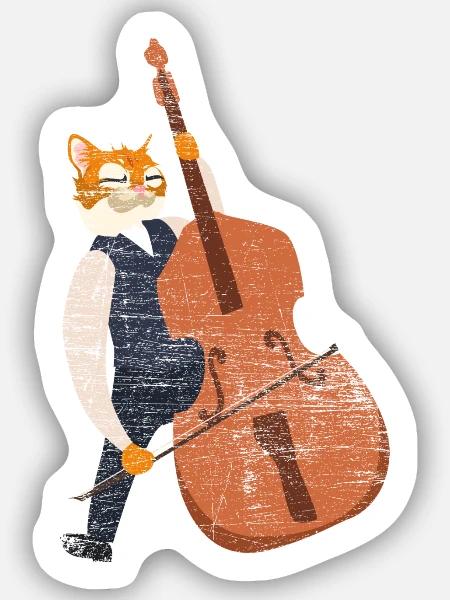 Schwingender Kontrabass Jazzkatze - Sticker Größe S (10 x 10 cm) - Mattweiß