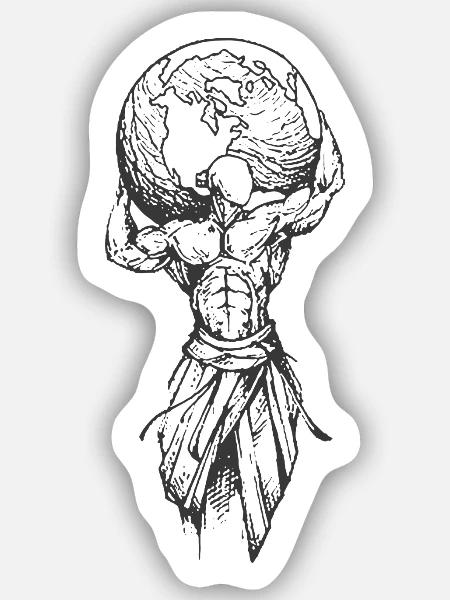 Muskelmann mit Globus - Sticker Größe S (10 x 10 cm) - Mattweiß