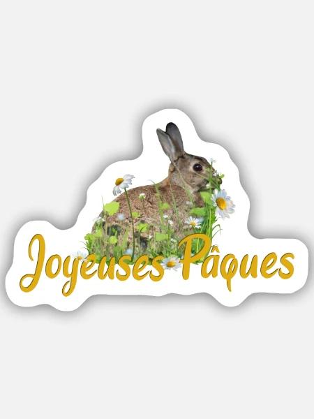 Joyeuses Paques Frohe Ostern - Sticker Größe S (10 x 10 cm) - Mattweiß