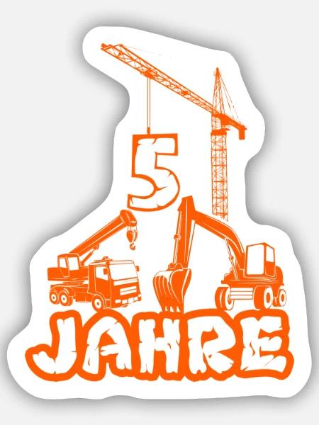 5.Geburtstag Baustelle 5 Jahre Jungs Fünf Birthday - Sticker Größe S (10 x 10 cm) - Mattweiß