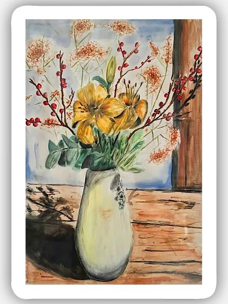 Blumenstrauß Wasserfarben Poster - Sticker Größe S (10 x 10 cm) - Mattweiß