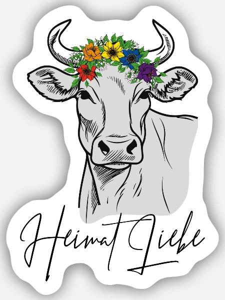 Kuh Heimat Liebe - Sticker Größe S (10 x 10 cm) - Mattweiß