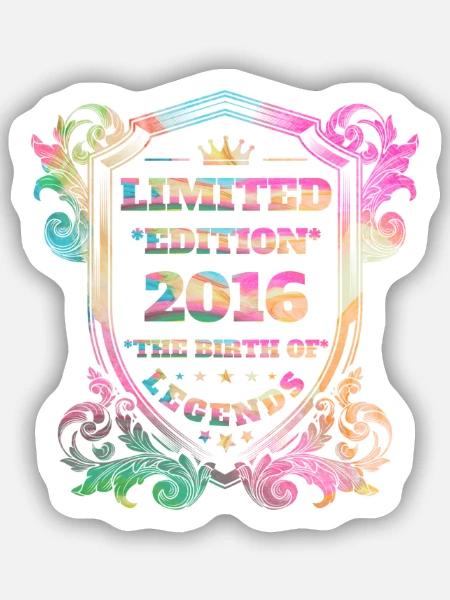 2016 Geburtstag Jahrgang Vintage Regenbogenfarben - Sticker Größe S (10 x 10 cm) - Mattweiß