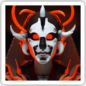 Neon Dämonenmaske Cyberlook - Sticker Größe S (10 x 10 cm) - Mattweiß - Vorne