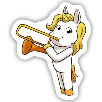Einhorn Posaune - Sticker Größe S (10 x 10 cm) - Mattweiß - Vorne