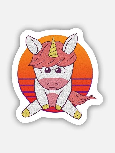 Retro Einhorn Sunset Vintage Unicorn Böses Einhorn - Sticker Größe S (10 x 10 cm) - Mattweiß