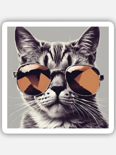 Cool Cat #1 - Sticker Größe S (10 x 10 cm) - Mattweiß