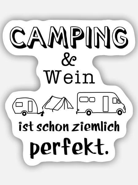 camping und wein - Sticker Größe S (10 x 10 cm) - Mattweiß