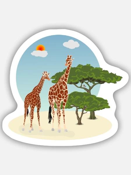 Mutter und Baby Giraffe - Sticker Größe S (10 x 10 cm) - Mattweiß