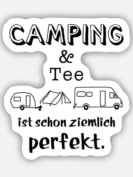 camping und tee - Sticker Größe S (10 x 10 cm) - Mattweiß
