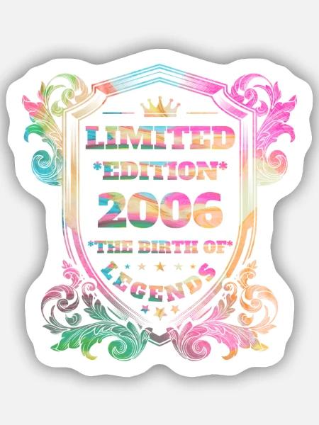 2006 Geburtstag Jahrgang Vintage Regenbogenfarben - Sticker Größe S (10 x 10 cm) - Mattweiß