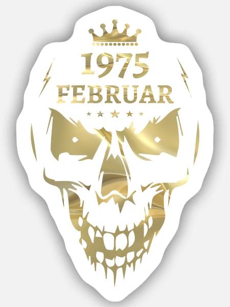 Februar 1975 Totenkopf Gold - Sticker Größe S (10 x 10 cm) - Mattweiß