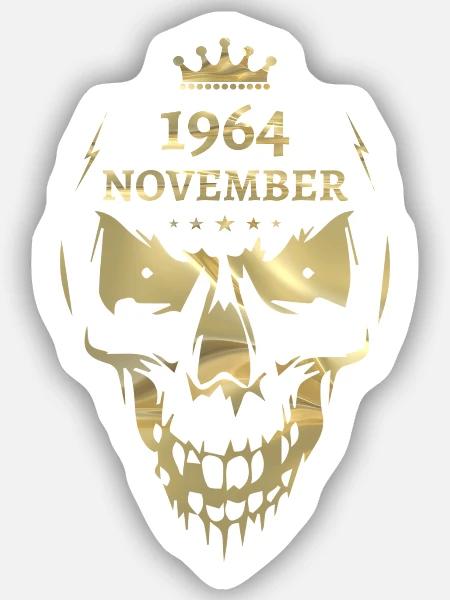 November 1964 Totenkopf Gold - Sticker Größe S (10 x 10 cm) - Mattweiß