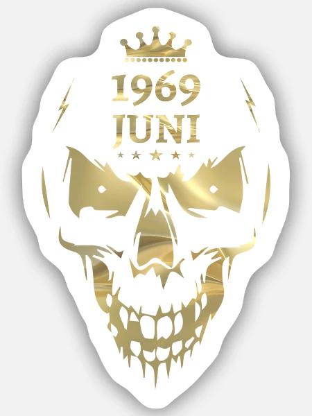 Juni 1969 Totenkopf Gold - Sticker Größe S (10 x 10 cm) - Mattweiß