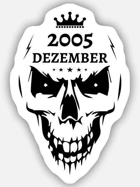 Dezember 2005 Totenkopf - Sticker Größe S (10 x 10 cm) - Mattweiß