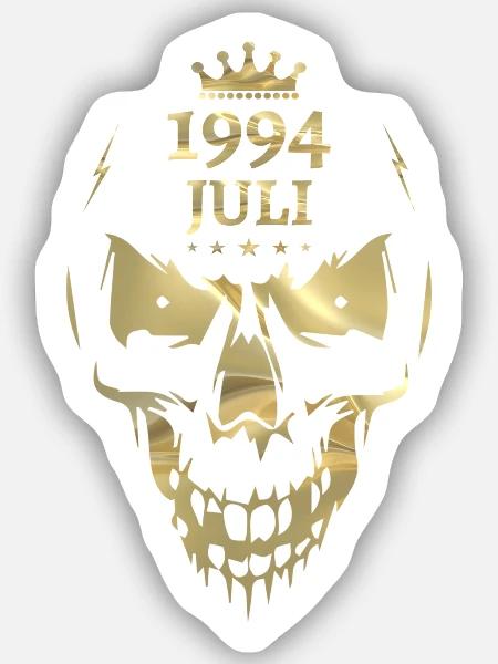 Juli 1994 Totenkopf Gold - Sticker Größe S (10 x 10 cm) - Mattweiß