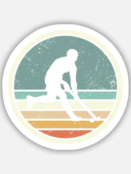 Hockey Spieler Vintage Grafik Feldhockey - Sticker Größe S (10 x 10 cm) - Mattweiß