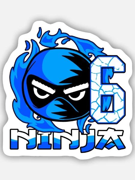 Kinder 6. Geburtstag Junge 6 Jahre alt Ninja - Sticker Größe S (10 x 10 cm) - Mattweiß