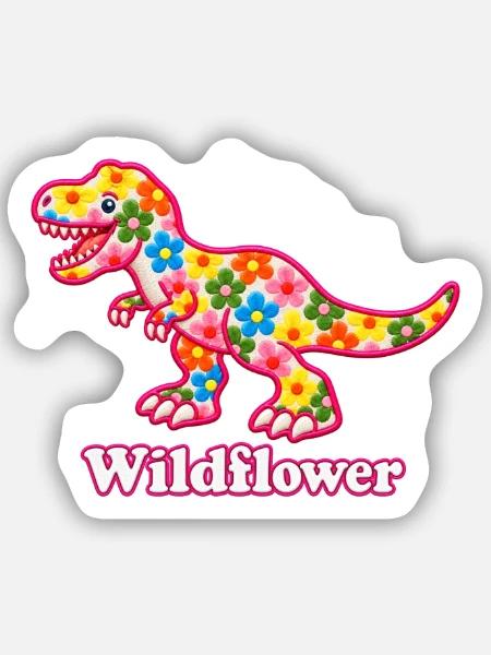 Wildblumen-Süßer Floral-T-Rex - Sticker Größe S (10 x 10 cm) - Mattweiß