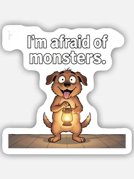 Tapferer Hund gegen Monster - Sticker Größe S (10 x 10 cm) - Mattweiß