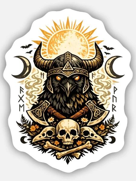Rabenkrieger-Sonnenkranz - Sticker Größe S (10 x 10 cm) - Mattweiß