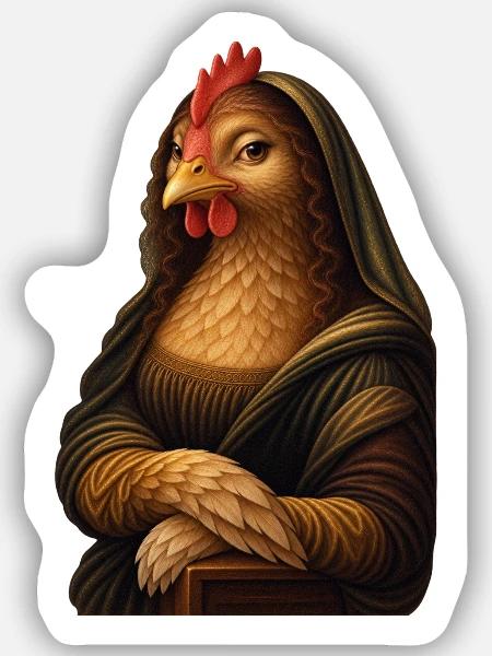 Mona Lisa als Huhn - Sticker Größe S (10 x 10 cm) - Mattweiß