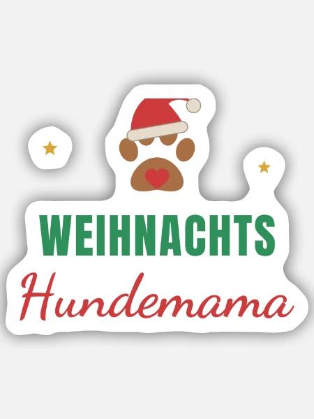 Weihnachts-Hundemama – Pfote mit Mütze - Sticker Größe S (10 x 10 cm) - Mattweiß