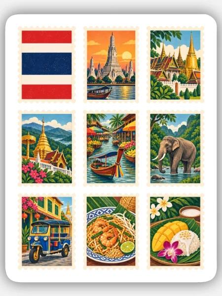 Thailand Briefmarken - Sticker Größe S (10 x 10 cm) - Mattweiß