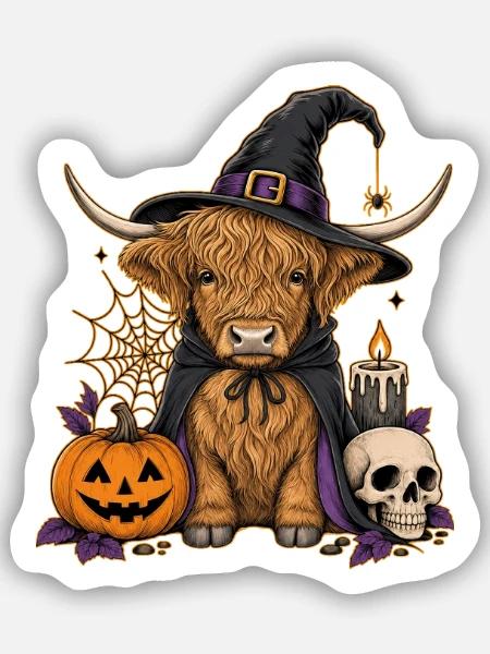  Hochlandrind Halloween - Sticker Größe S (10 x 10 cm) - Mattweiß
