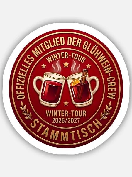 Winter Stammtisch Abzeichen Glühwein Crew - Sticker Größe S (10 x 10 cm) - Mattweiß