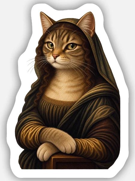 Mona Lisa als Katze - Sticker Größe S (10 x 10 cm) - Mattweiß