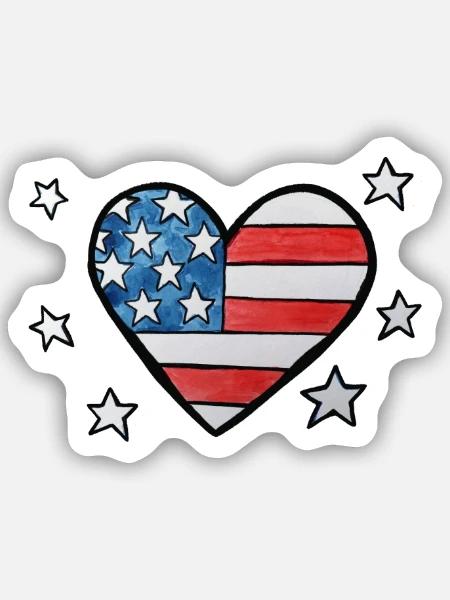 Patriotisches Sternen-und-Streifen-Herz - Sticker Größe S (10 x 10 cm) - Mattweiß