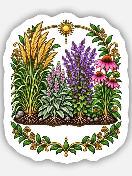 Pflanzenkranz im Sonnenkreis - Sticker Größe S (10 x 10 cm) - Mattweiß