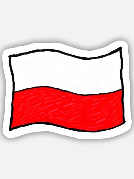 Handgezeichnete polnische Flagge - Sticker Größe S (10 x 10 cm) - Mattweiß