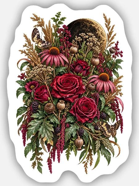 Mondlichtrosen und Wilde Blumen - Sticker Größe S (10 x 10 cm) - Mattweiß