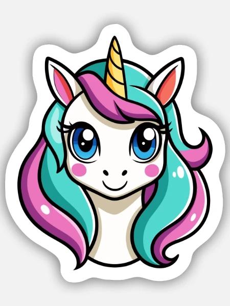 Einhorngesicht - Sticker Größe S (10 x 10 cm) - Mattweiß