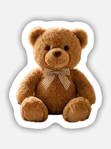 Kuschelbär mit kariertem Band - Sticker Größe S (10 x 10 cm) - Mattweiß