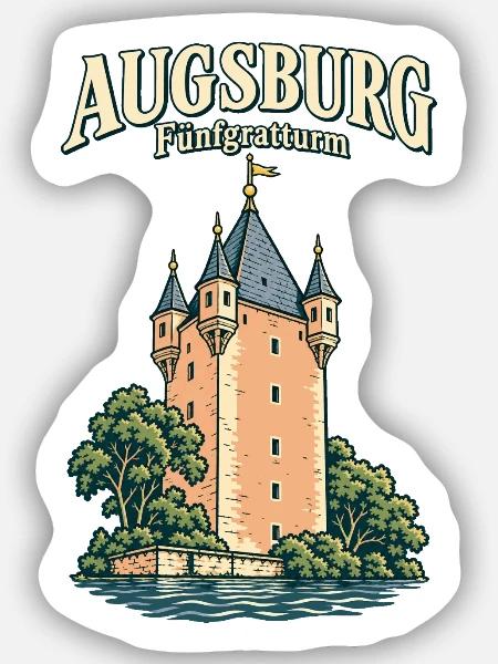 Augsburg Fünfgratturm - Sticker Größe S (10 x 10 cm) - Mattweiß