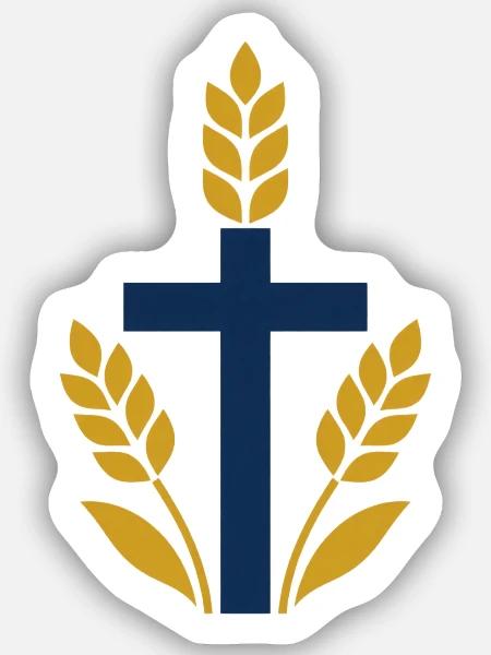 Weizenkreuz mit goldenen Blättern - Sticker Größe S (10 x 10 cm) - Mattweiß