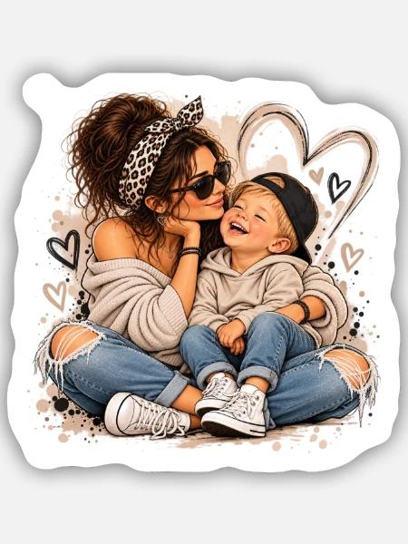 Herzige Mutter-Kind Liebesmomente - Sticker Größe S (10 x 10 cm) - Mattweiß