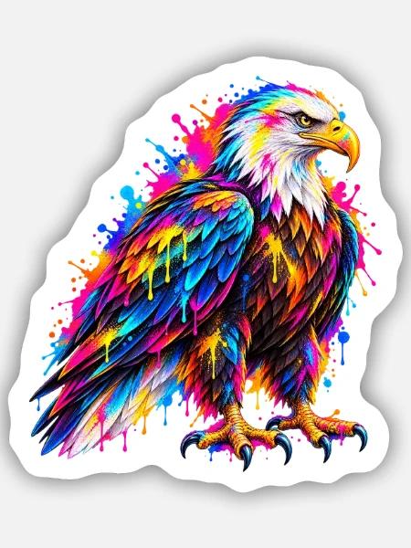 Weißkopfseeadler – Bunte Neon Graffiti Kunst - Sticker Größe S (10 x 10 cm) - Mattweiß