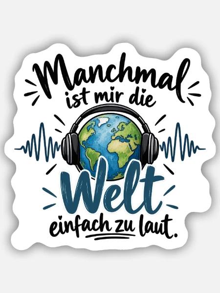 Welt im Kopfhörer - Sticker Größe S (10 x 10 cm) - Mattweiß